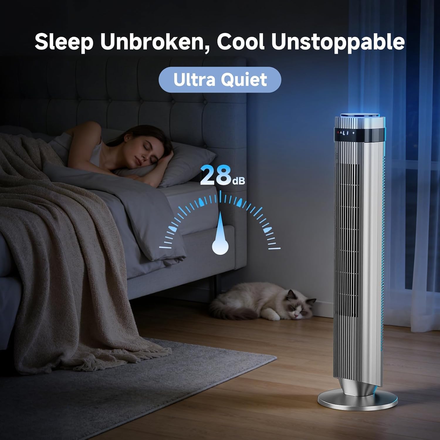 36 Inch Tower Fan for Bedroom, 22.3ft/s Velocity Standing Fan with 28dB Quiet for Sleep, Remoter, LED display, 5 Speeds, 4 Modes, 12H Timer, 64°Oscillation for Home, Office, Indoor, Bladeless, Grey