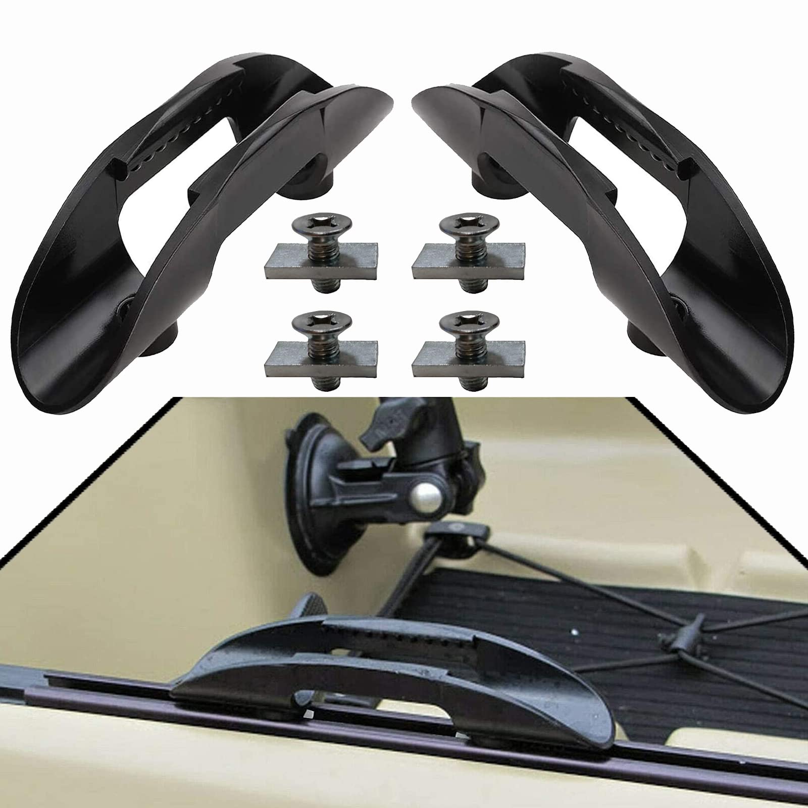 AUXPhome Kayak Paddle Clips Paddle Holder Paddle Keeper, Track Mount - with Mount Hardware, Free Your Hands to Reel in Fish, for Kayak Canoe SUP Stand Up Paddle Boards - No Track - 2 Pack