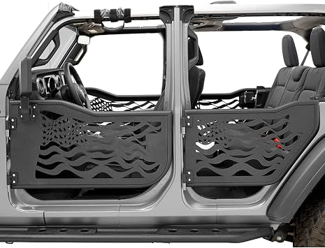 EAG US Flag Tubular Door with Side View Mirror Fit for 18-22 Wrangler JL 4 Door Only