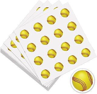 128Pcs/8 Sheets Baseball Planner Sticker Sports Calendar Stickers 0.98 Inch Sports Baseball Yellow Waterproof Self-Adhesive Round Dot Decals Ball Themed Party Journals Calendar Decorations