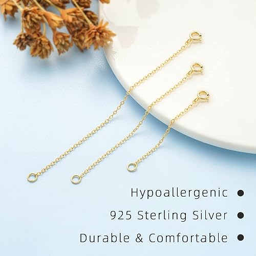 Miniatura 5 de Extensor de collar, extensores de cadena dorada para collares, extensor de collar de oro, plata de ley 925, 2 pulgadas, 3 pulgadas, 4 pulgadas