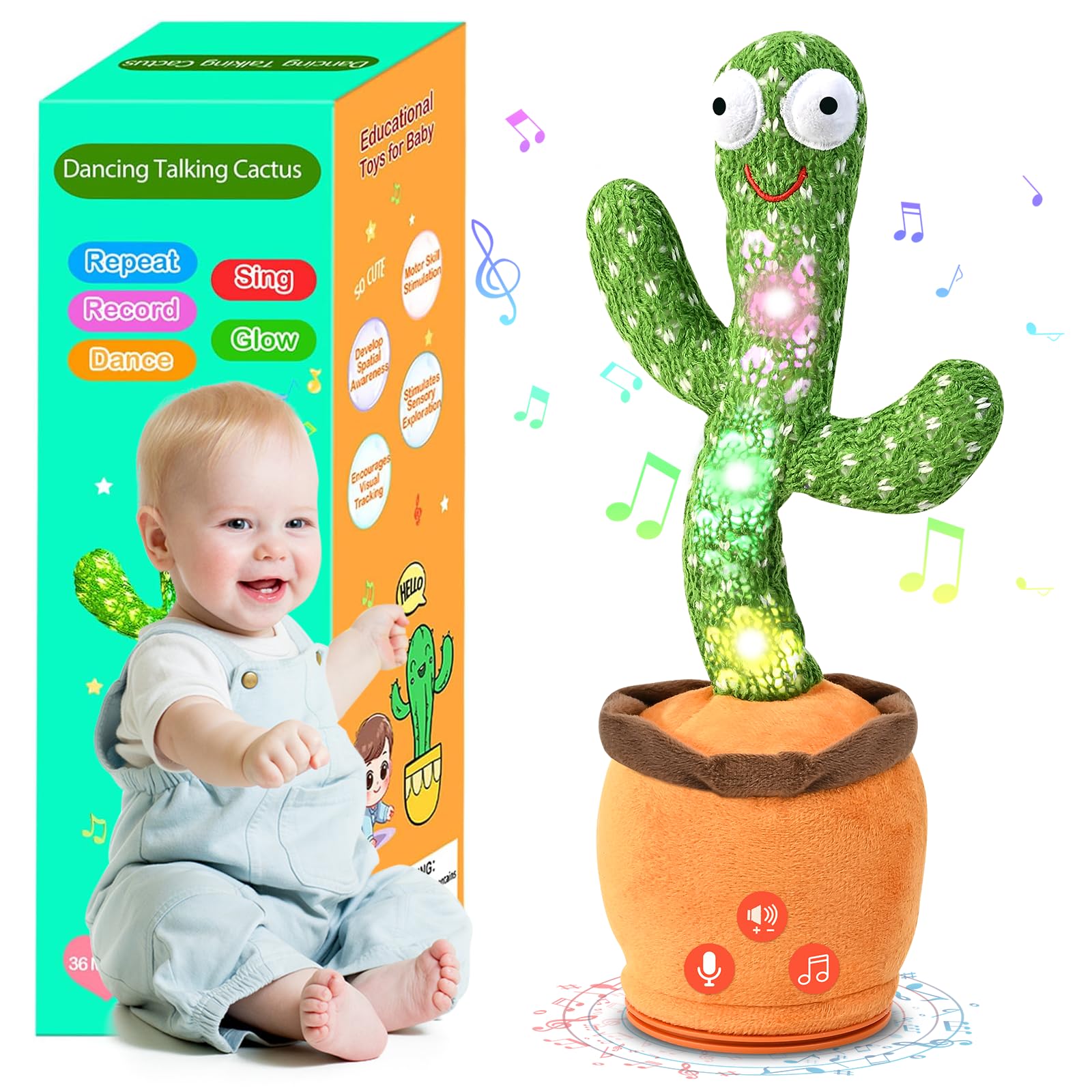 TWORIVER Dancing Talking Cactus Adjustable Volume Stocking Stuffers for Baby Toddler, Boys Girls Gifts Sing...