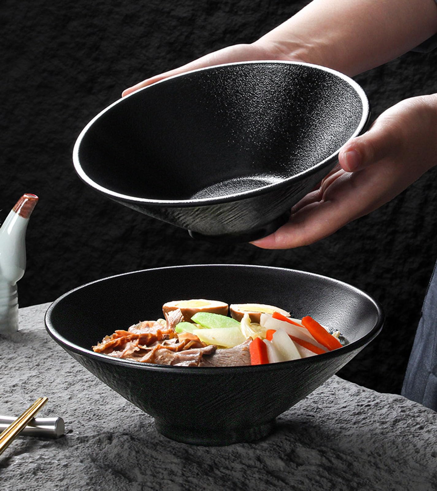 Schwarzes Ramen-Schalen-Set (2-teilig), spülmaschinenfest