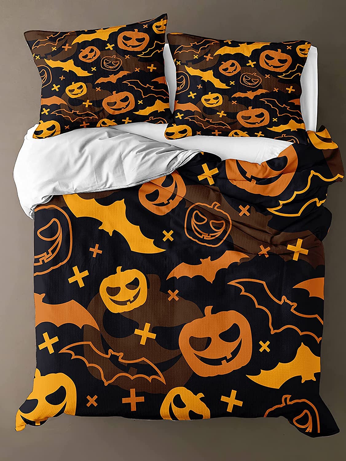 Housse De Couette Halloween Chauve-souris – 140x200 Cm + Taie D’oreiller 65x65 Cm, Microfibre Douce, Zip – Décoration Chambre, Cadeau
