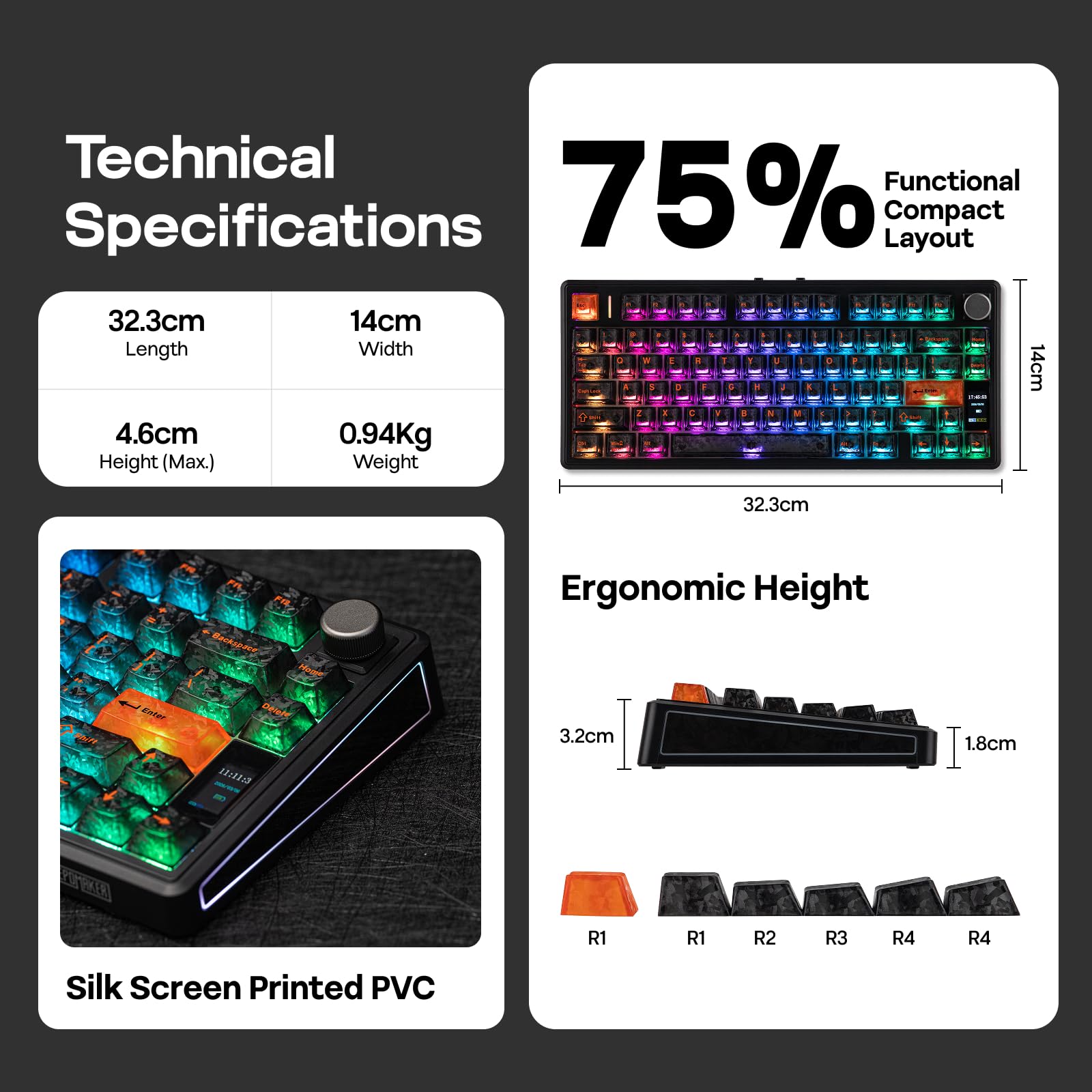 EPOMAKER TH80 V2 PRO Draadloos Mechanische Klawiatura, Ekran i Przyciski, 10000mAh i 2,4G/BT, Hot-Swap, PBT, Modyfikator Mac, RGB, Kremowa Uszczelka, Dostosowywalna Klawiatura Gamingowa dla Mac/PC