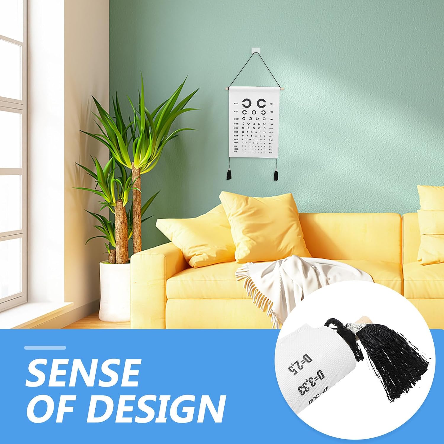 BUGUUYO Hanging Eye Exam Chart for Easy to Clean Polyester-cotton Wall Visual Testing Chart Suitable for Bedroom and Classroom Wall Decor