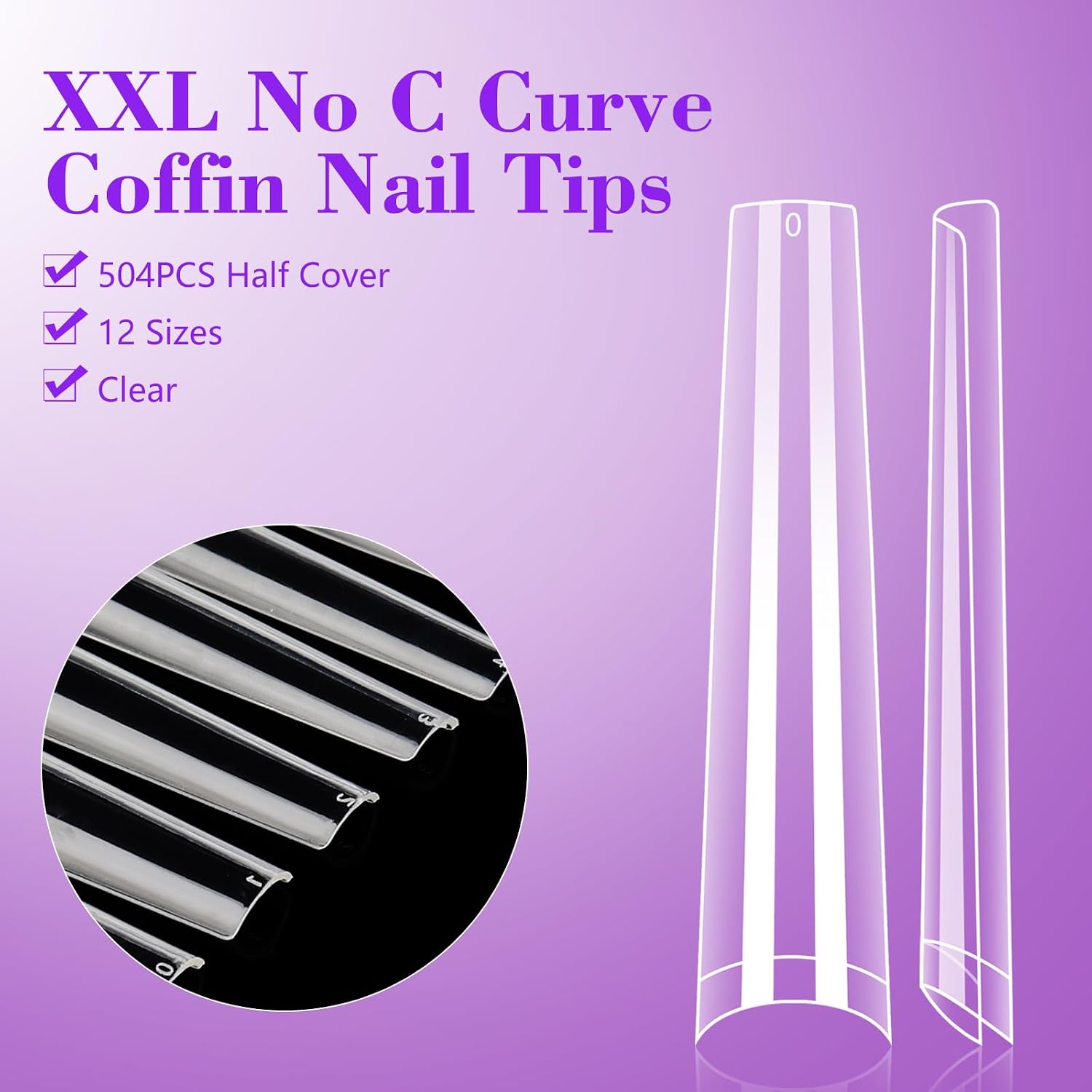 Quaferen 504Pcs Clear Acrylic Coffin Nails Tips, XXL/XXXL Extra Long No C Curve, Ballerina French Nail Tips for Salons DIY Nail Art image 2