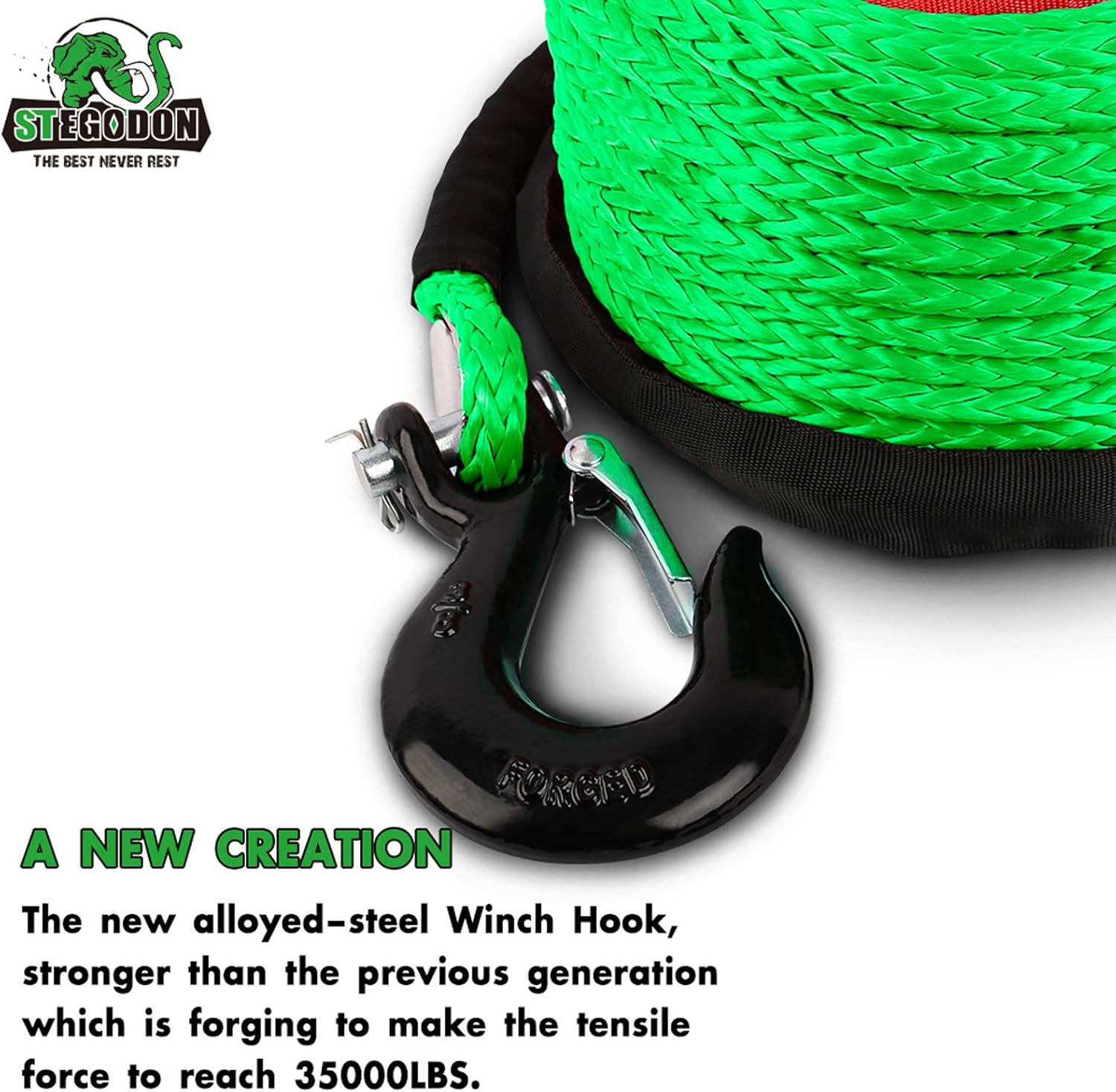 Best Deal 🛒 STEGODON 3/8 x 100ft Synthetic Winch Rope 23,809lbs Dyneema Winch Cable Line with Hook and Sleeve Protection Car Tow Recovery Cable for 4WD Off Road Vehicle Truck SUV Jeep(Green)