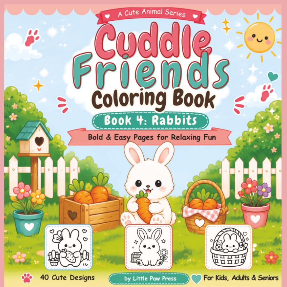 Cuddle Friends Coloring Book: Book 4 Rabbits: Bold and Easy Cute Bunny Coloring Pages for Kids, Adults, Seniors, Beginners and Rabbit Lovers