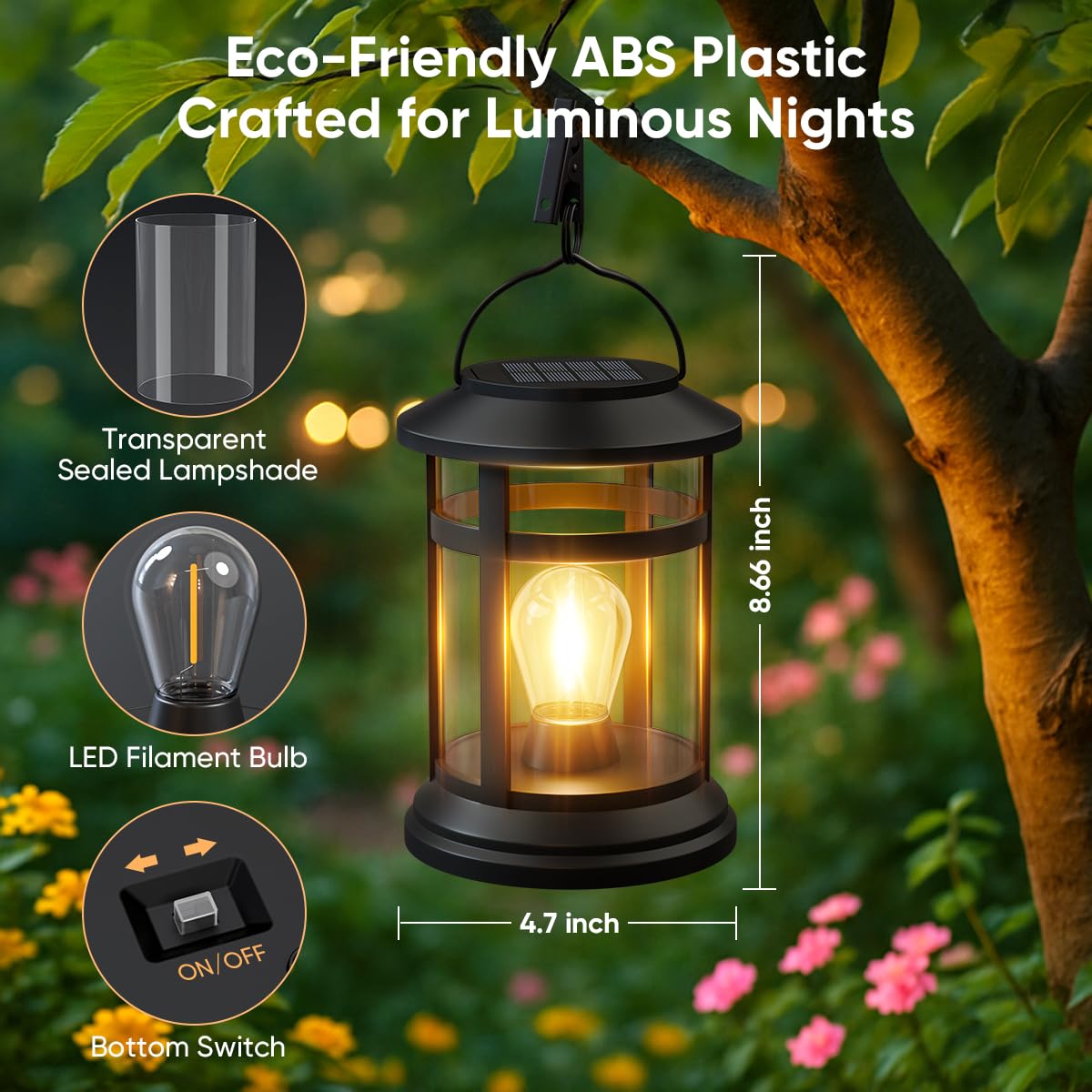 Faroles solares impermeables al aire libre: paquete de 6 luces solares colgantes para exteriores, patio, porche, jardín, decoración de mesa, iluminación LED brillante blanca cálida, funciona