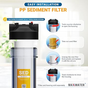 Max Water 1 Micron 20 x 2.5 Whole House Sediment Water Filter Melt-Blown Polypropylene Replacement Cartridge SDC-25-2001 P1-20 155304-43, 25 - Pack