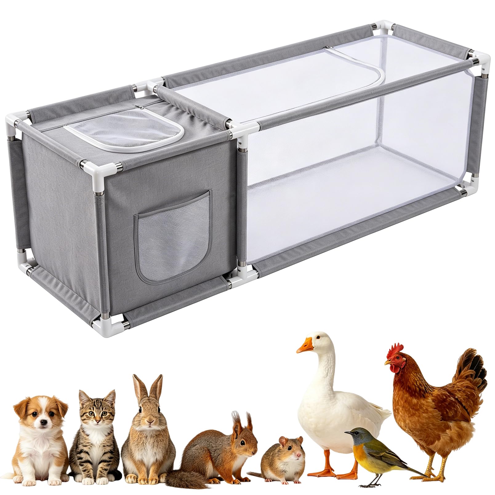 Enclos pour petits animaux, avec couvercle supérieur et doublure imperméable au sol, il dispose d'une zone visible et d'une zone cachée et est donc également adapté aux petits animaux domestiques, 133