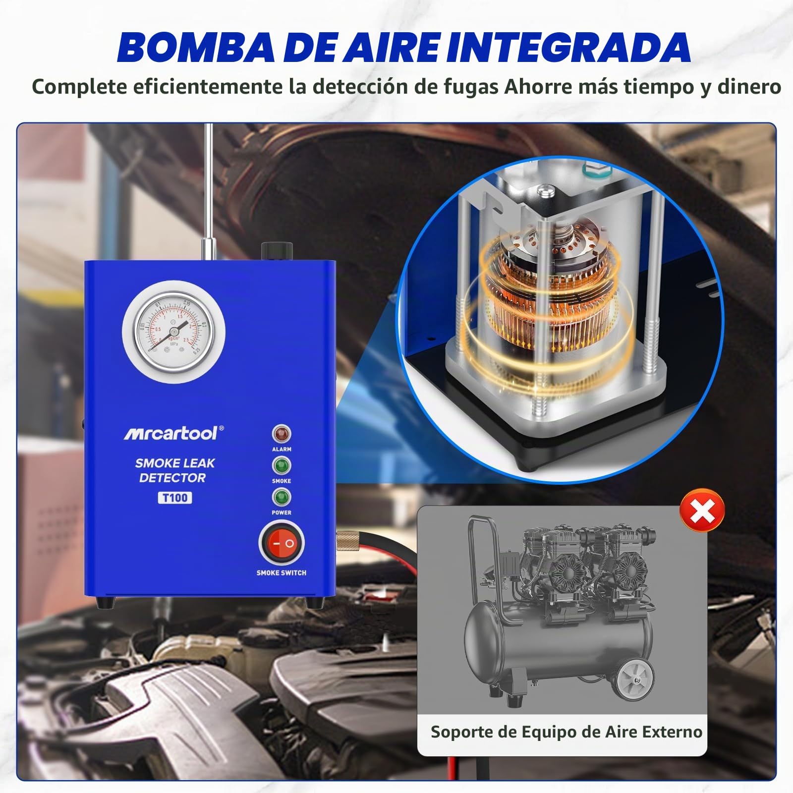 MR CARTOOL Máquina de Humo EVAP Detector de Fugas de Automóviles con Indicador de Presión y Bomba de Aire Incorporada, Probador de Diagnóstico al Vacío, Detector de Combustible de Tubería, DC 12V