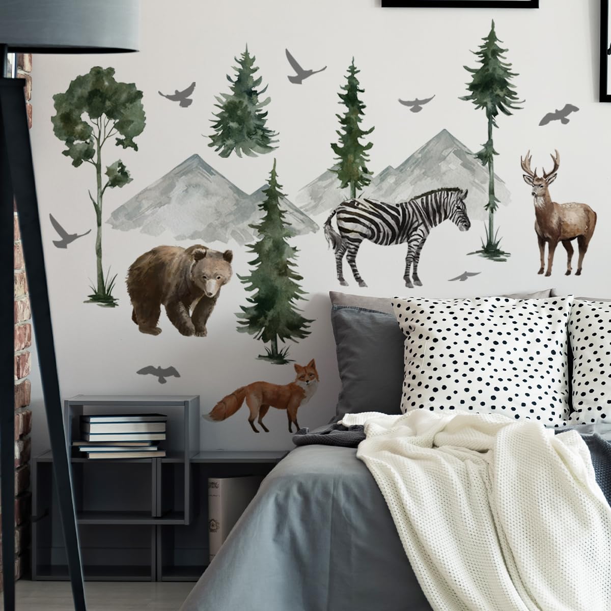 Runtoo Woodland Animals Wall Decals Fox Zebra Bear Pine Tree Wall Stickers Baby Nursery Kids Bedroom Classroom Home Decor - Image 4