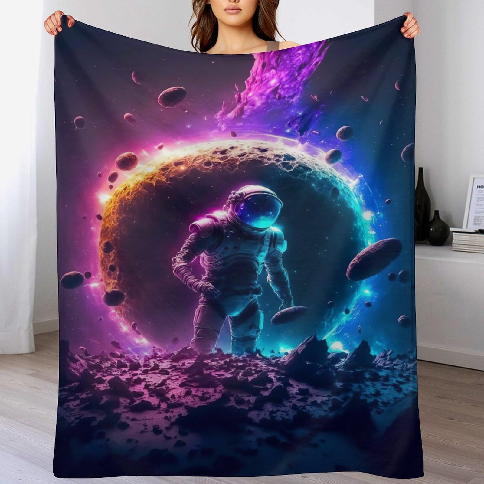 Couverture jeté de canapé rides résistantes anti-décoloration motif astronaute 180x200