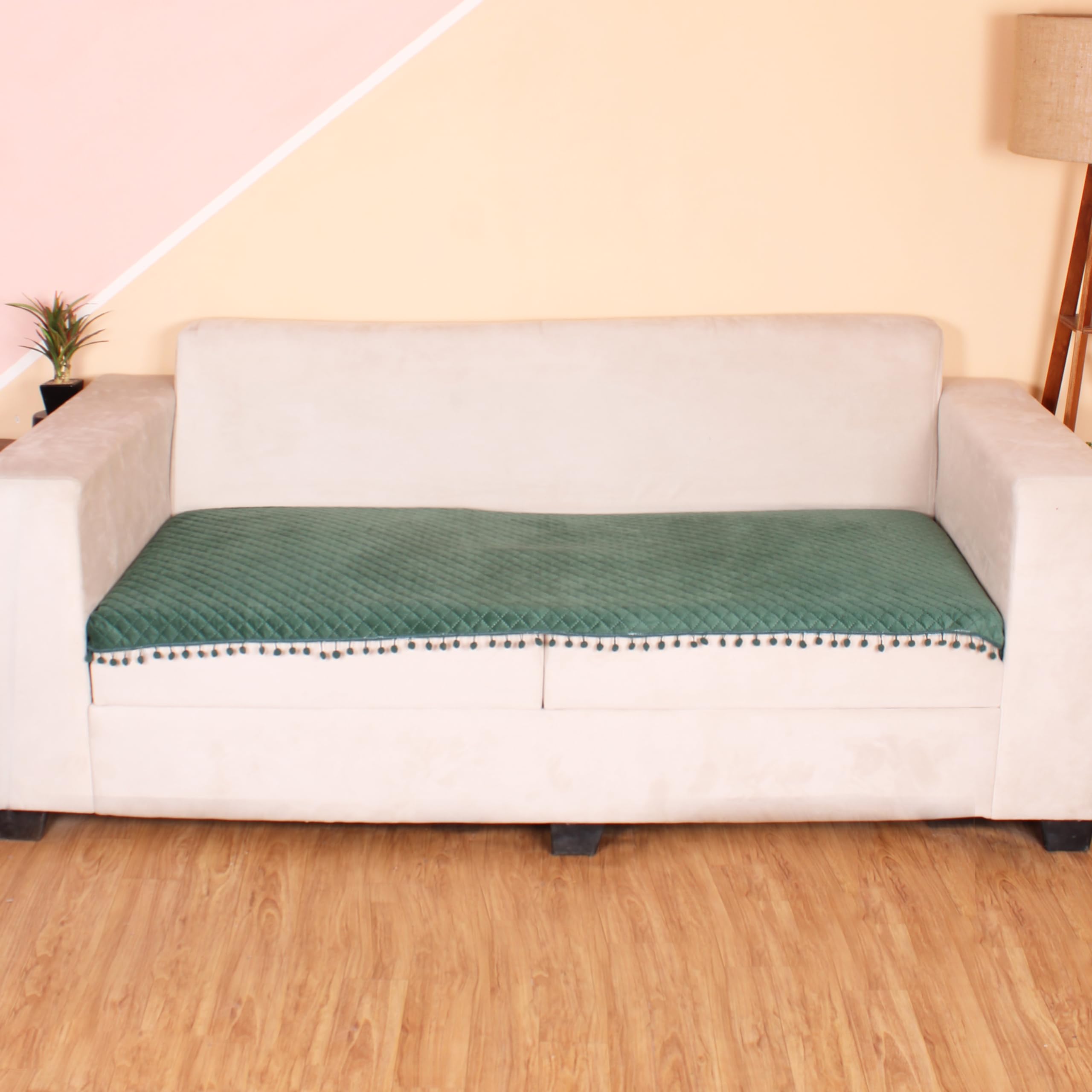 Amazon Brand - Umi 4 Seater Quilted Velvet Sofa Cover Protector with Pompom (Green) (Size 26x90 Inches) (B0CV7K5FKN) Amazon Price History, Amazon Price Tracker