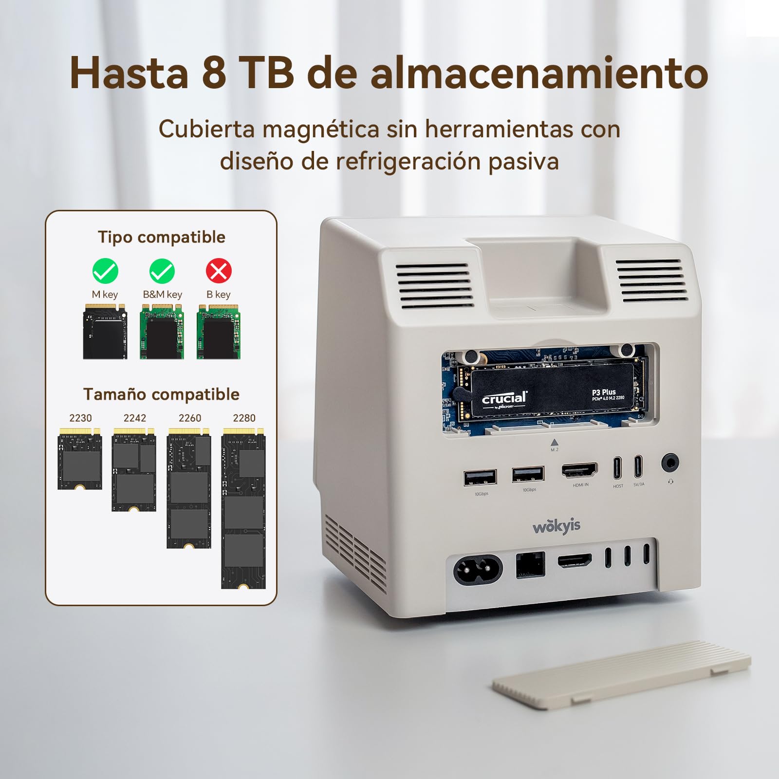 Estación de acoplamiento retro M5 para Mac mini M4, pantalla HD de 5 pulgadas, carcasa SSD M.2 NVMe de 10 Gbps, lector SD/Micro SD 4.0, 4 USB-A, 1 USB-C de 10 Gbps, conector de auriculares de