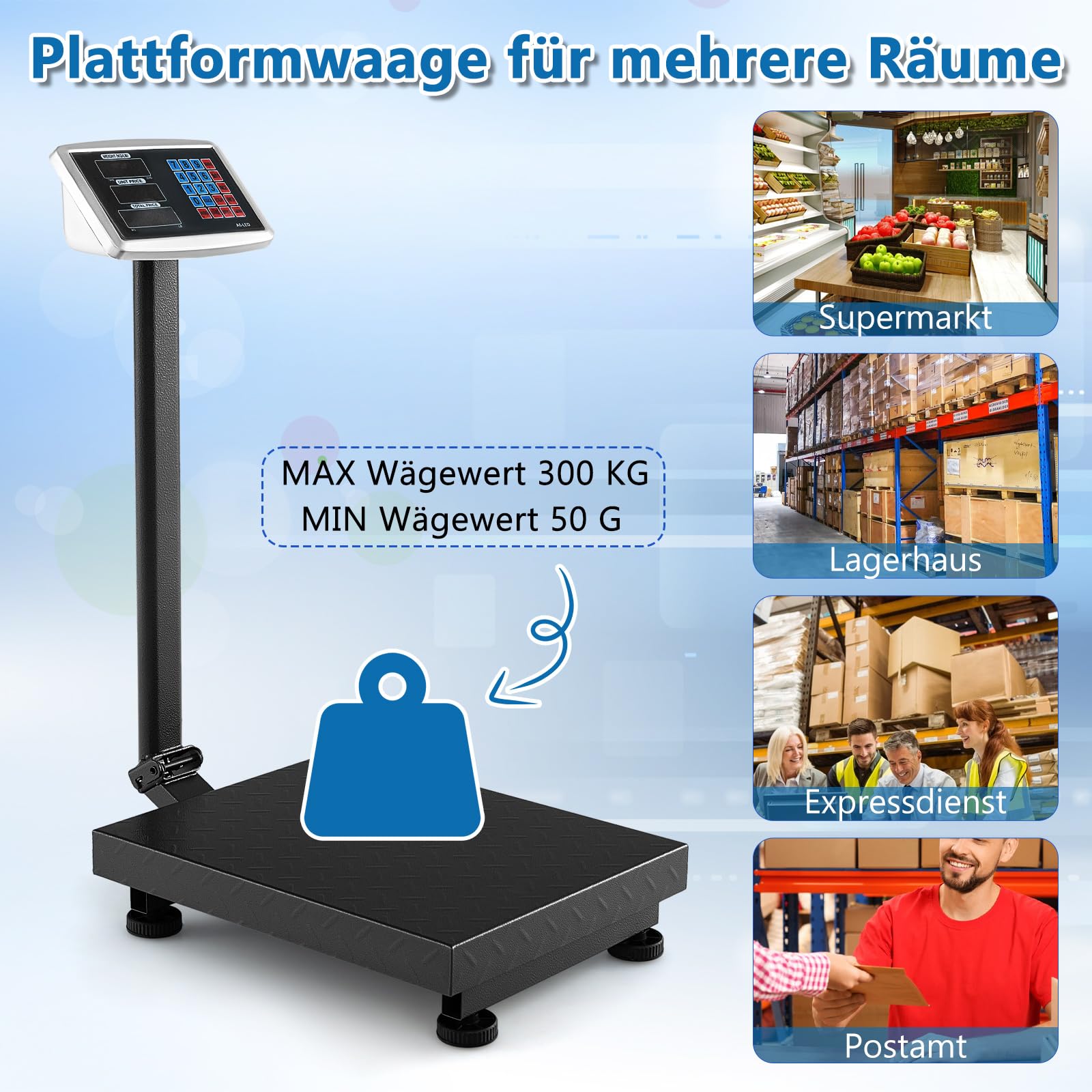 COSTWAY Digitale Plattformwaage 300kg / 50g, Paketwaage mit Preisrechner LB/KG, multifunktionale Ladenwaage, kommerzielle Digitalwaage für Gepäck, Versand (schwarz)