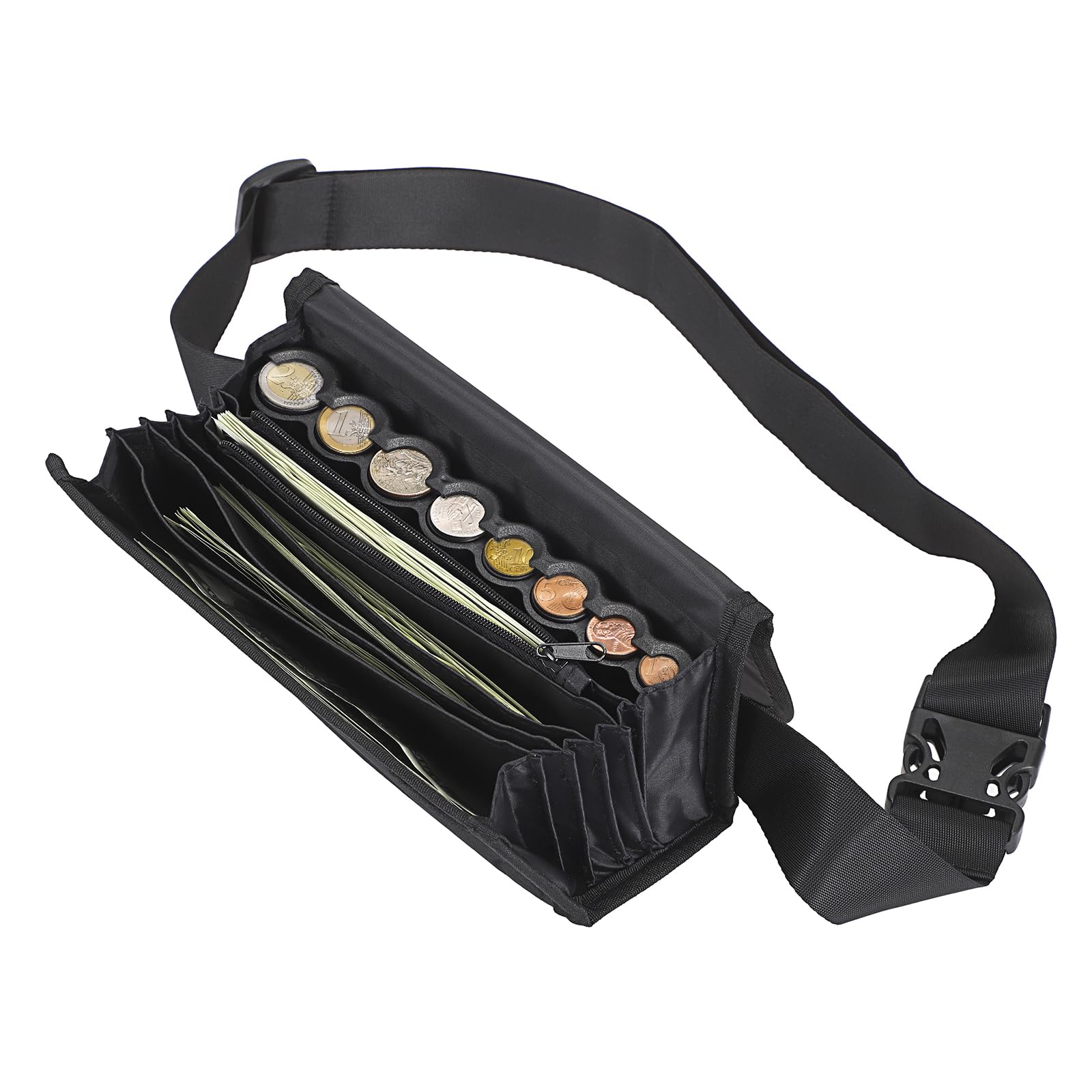 Porte-Monnaie Euro Sac de Rangement de Pièces avec Ceinture de Transport Noir