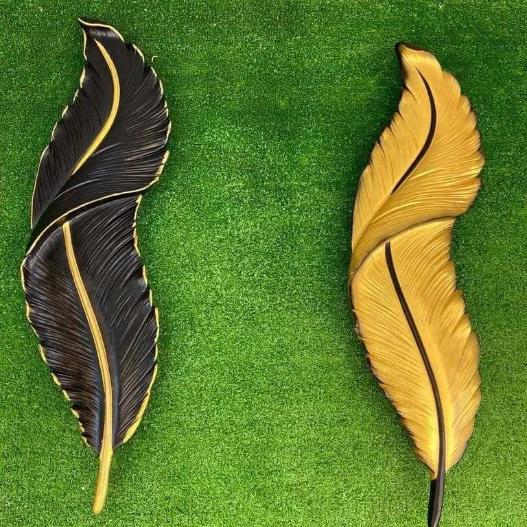 Image of Resin Antique Feather Wall Sconce|Snowy Quill Decorative Wall Light for Living Room, Hallway, Kitchen & Office- Warm White, Cool White, Natural White (Golden+Black)