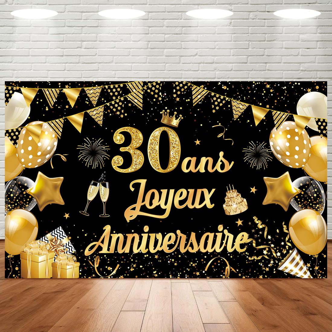 Bunting 30e Anniversaire Noir étincelant - AMSCAN - 1,8 Mètres - Intérieur - Adulte - Mixte