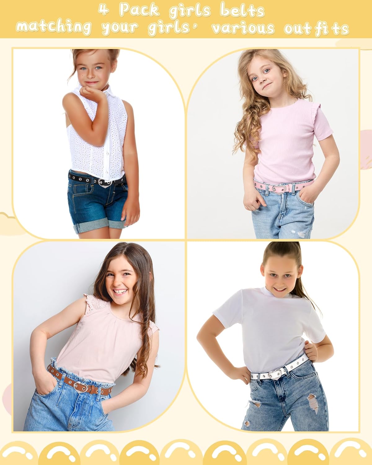 Kajeer Girls Belt for Kid,2 Pcs Leather Belt Durable Hollow Cute Heart Buckle Grommet Youth Toddler Belt for Uniform Casual - Image 7