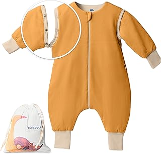 Ganzjahres Baby Schlafsack mit Füßen & abnehmbaren Ärmeln - 1.5 TOG - 100% GOTS - Bio Baumwolle - Ganzjähriger Kinderschlafsack mit Füßen- umklappbare Bündchen