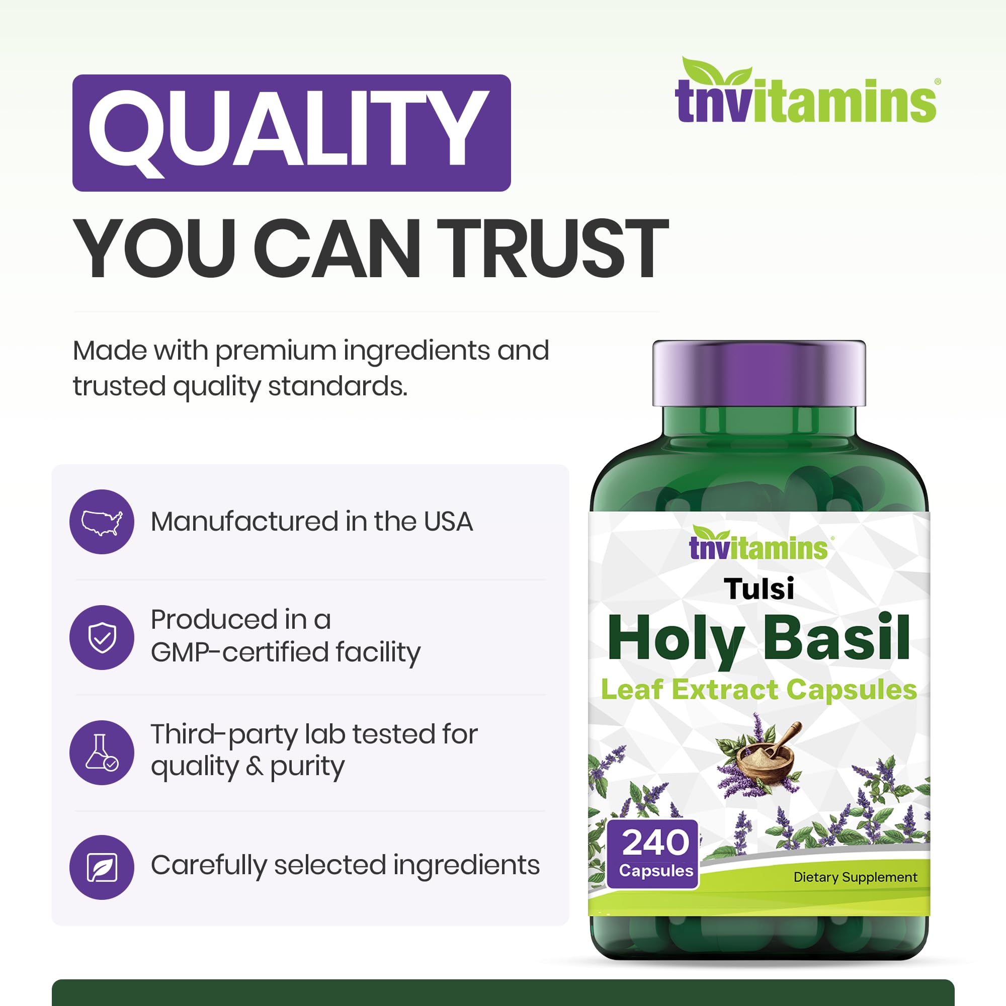 Holy Basil Capsules - 240 Count | 8 Month Supply | AKA Tulsi | May Promote Stress & Frustration Relief* | Adaptogenic, & Ayurvedic Herb — Amazon image 7