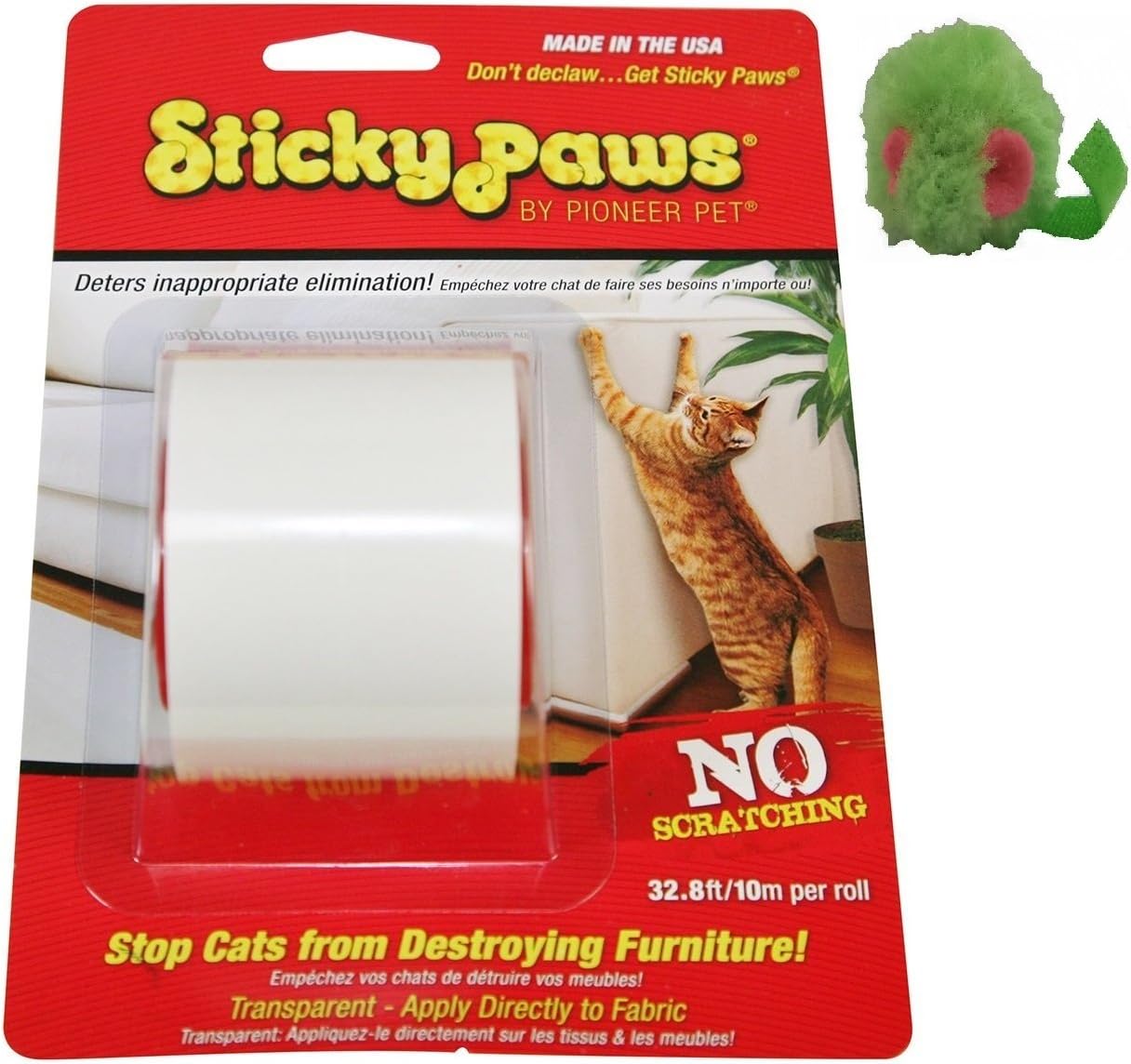 Sticky Paws Scratch Control Cat Training Aid ~ Scratch Deterrent ~ Includes Micro Mouse Catnip Toy!