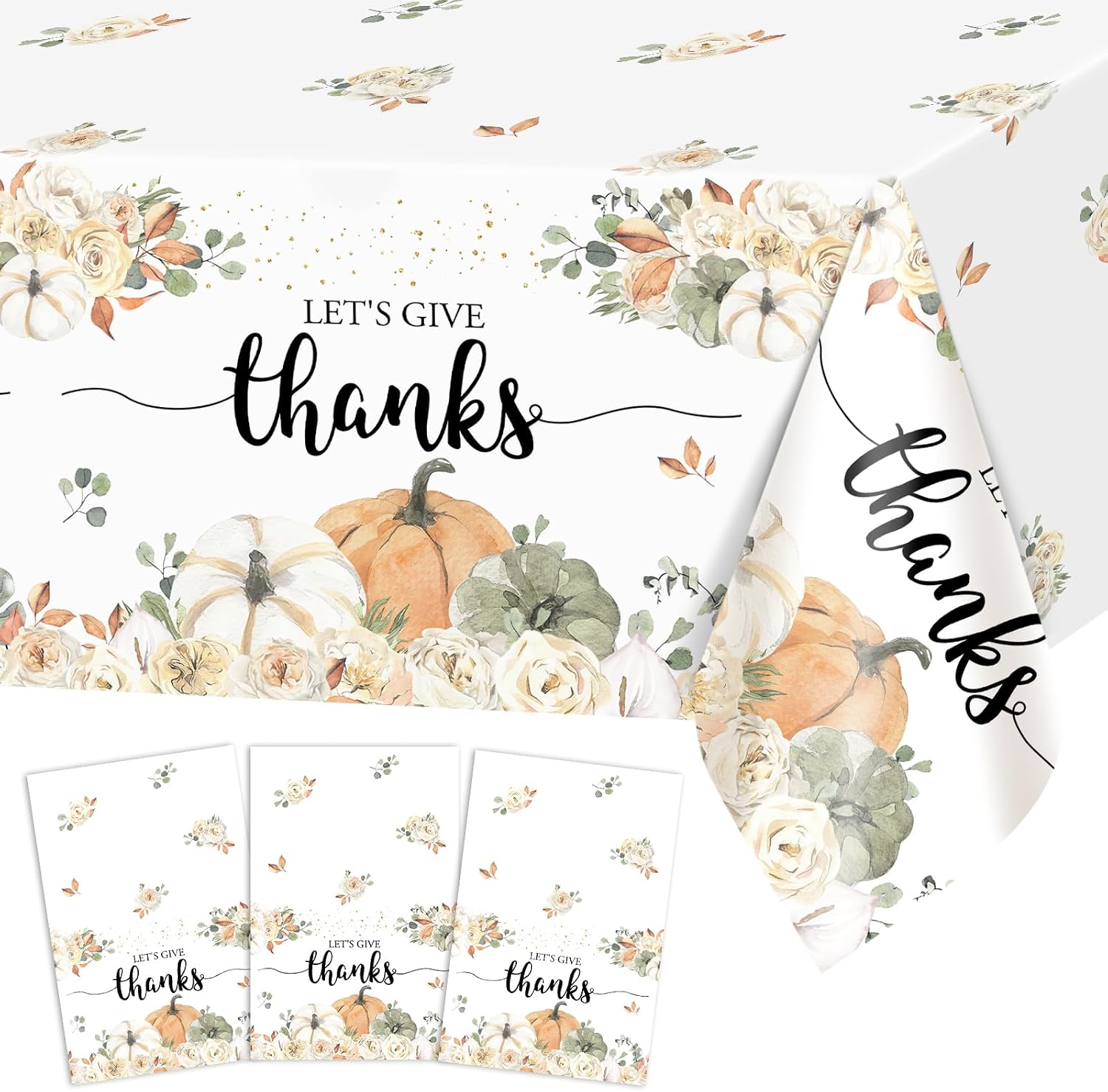 Avezano 3 Pcs Thanksgiving Party Decorations Thanksgiving Tablecloth Plastic Let's Give Thanks Tablecloths Fall Party Decorations 108 x 54 Inch