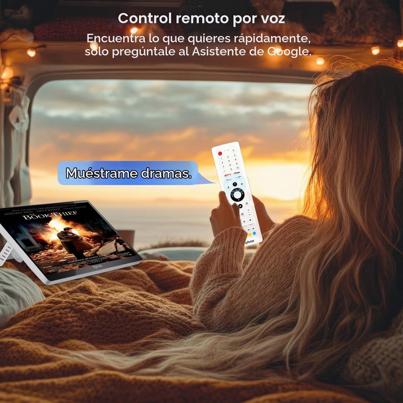 SYLVOX Televisor de Cocina, Mini Smart TV de 15.6 Pulgadas, 1080P Full HD Bajo Armario con Google TV y Sintonizador DVB-C/T2/S2, Televisor Compacto de 12V para Cocina, Habitación Infantil y Lavandería