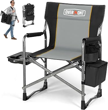 Overmont Oversized Lightweight Camping Chair - Portable Comfortable Heavy Duty Foldable Directors Chairs with Side Table & Cooler Bag for Outside Camp Beach Picnic Lawn and Fishing Supports 400lbs