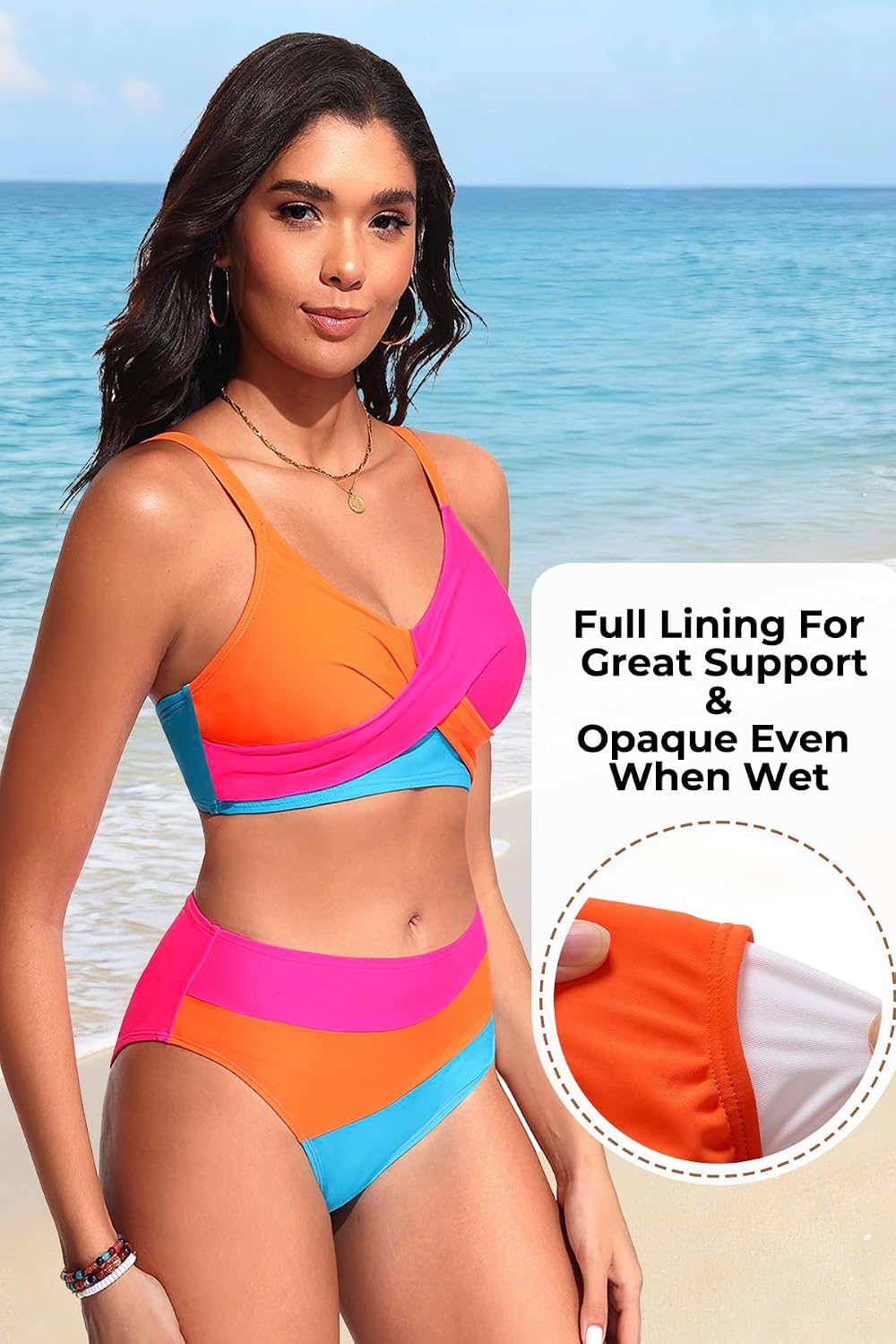 Aqua Eve Women's High Waisted Bikini - Twist Front Two Piece Swimsuits Full Coverage Color Block Bathing Suits 2025 Swimwear