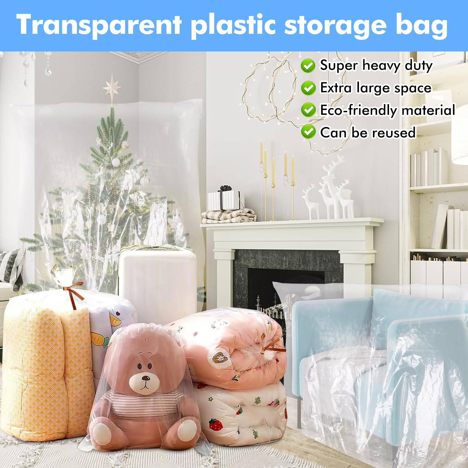 Annhao 5 Pezzi Extra Grandi Sacchetti Plastica Trasparenti, Resistenti alla Polvere Sacchi Trasparenti, Durevoli Sacchi Plastica Grandi per Valigie, Bici, Mobili, Peluche, Trapunte(100×150 cm