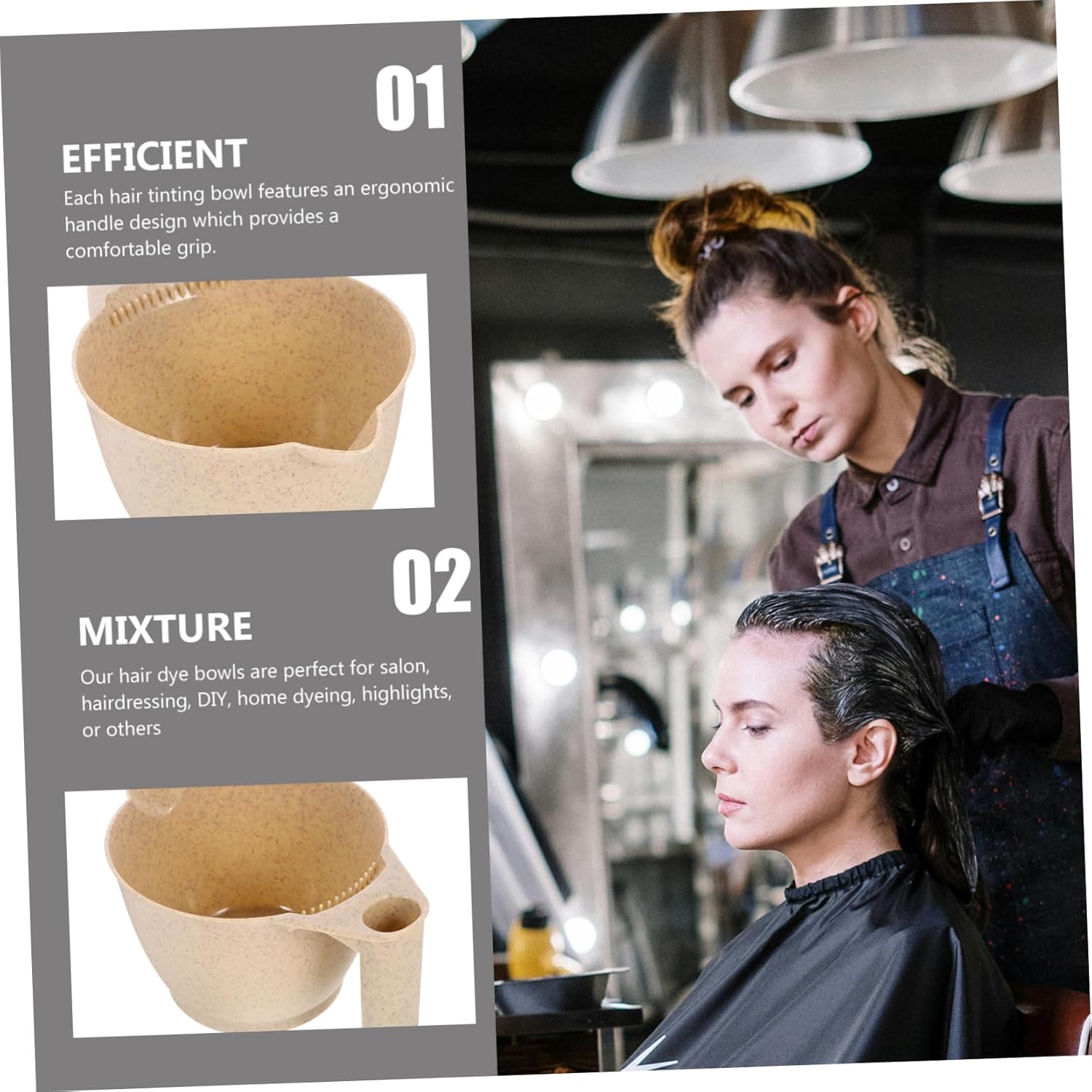 Hair Dye Bowls ，Hair Mixing Bowl Tint Set 2 Pcs White Stylish Design Easy to Clean Pp Material for Home Professional Use