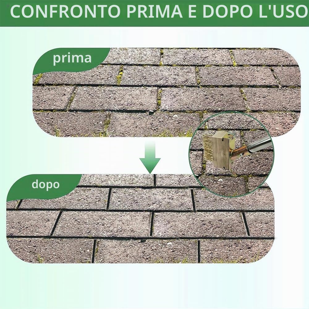 Spazzola per erbacce per fughe con manico, 2 pezzi spazzola per erbacce con raschietto per fughe, scopa per pavimentazione con bordo raschiante, spazzola per erbacce da giardino, scopa per fughe