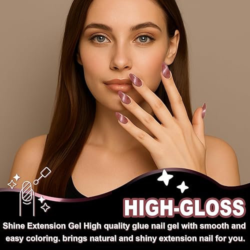 Miniatura 45 de Kit de uñas de gel de poliéster, gel de extensión de uñas de ojo de gato de EBANKU de 6 colores, gel constructor magnético con purpurina, kit 6
