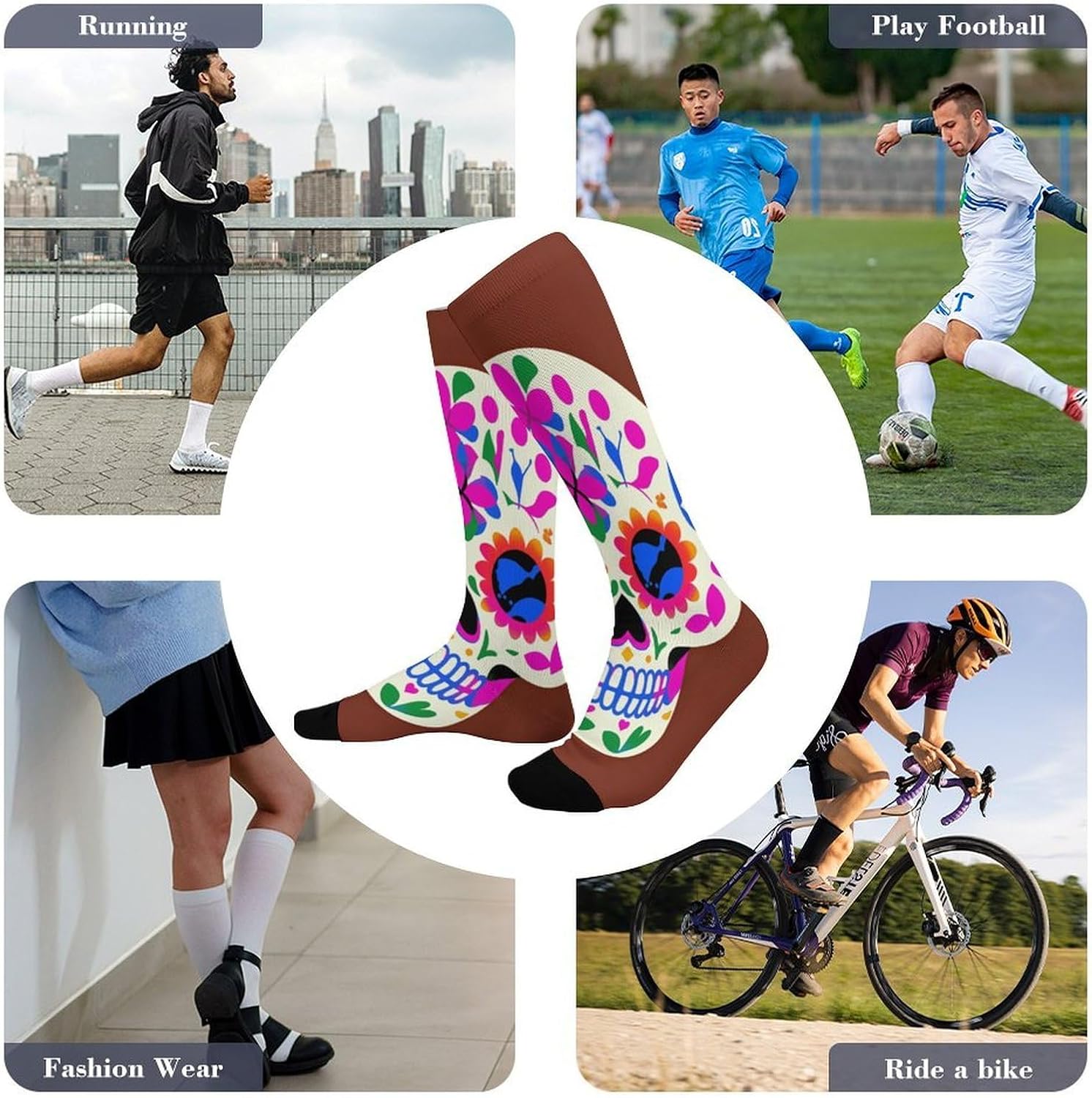 Mexican Skull Knee High Soccer Socks Moisture Wicking