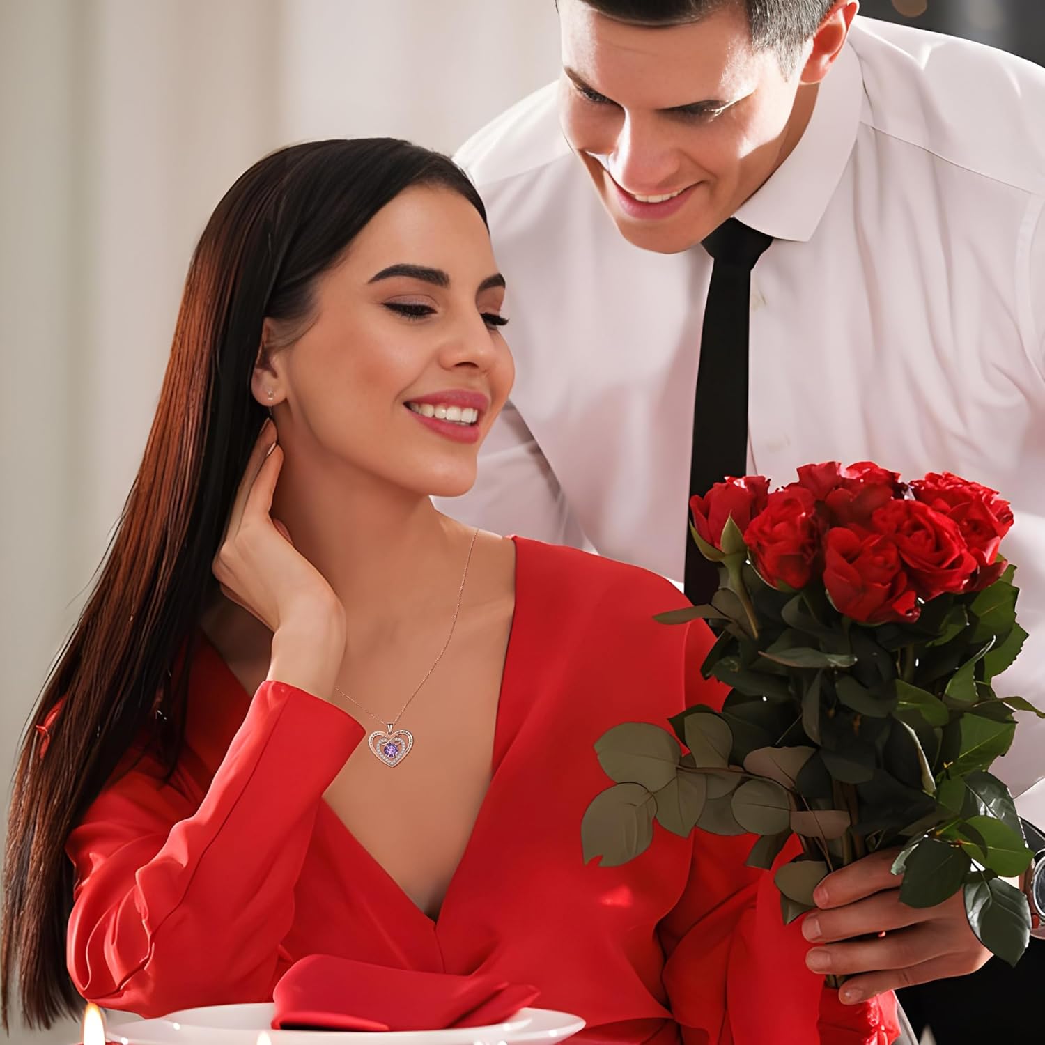 AILUOR Love Heart Necklaces for Women, Infinite Heart Birthstone Pendant Necklace, Anniversary Birthday Gifts for Wife Mom, Rose Gold Plated Necklace for Valentine's Mothers Day - Image 3