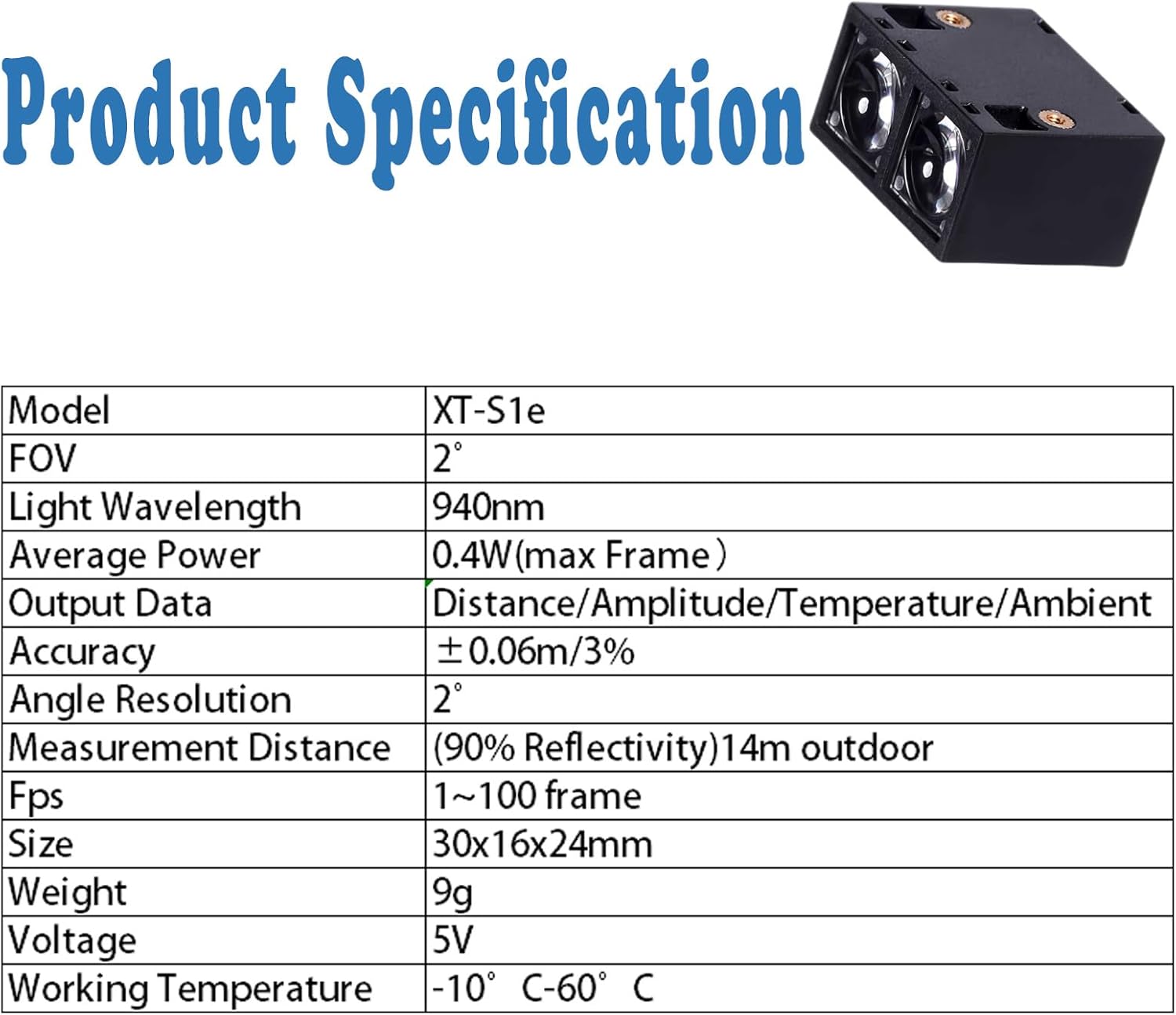 Single-Point LiDAR Sensor, 0.1–14m TOF Laser Rangefinder Module UART Output (HEX & ASCII), 940nm Infrared, 1–100Hz Adjustable, Low Power, for Drones, Robots, SLAM, Distance Measurement