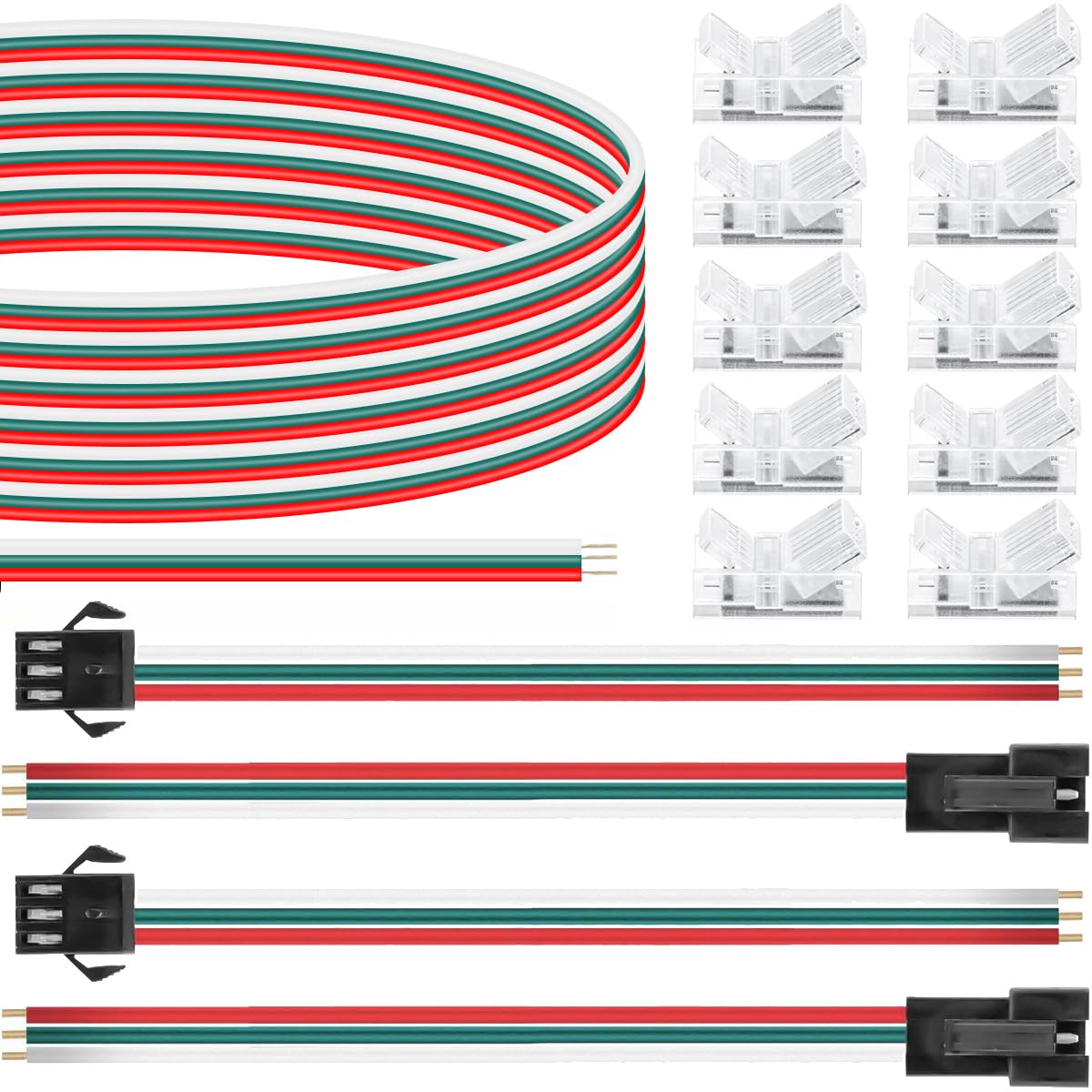 DAOKAI 3Pin LED Strip Connectors Solderless Transparent Track Lighting Connectors(10pcs) + 10mm Gapless Connector with Buckle(10pcs) + 3 Pin JST SM