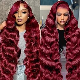 JTMMP 24 Inch 99J Burgundy Lace Front Wigs Human Hair Wine Red Colored Body Wave 13x6 HD Lace Frontal Wigs Human Hair Pre Plucked 200% Density