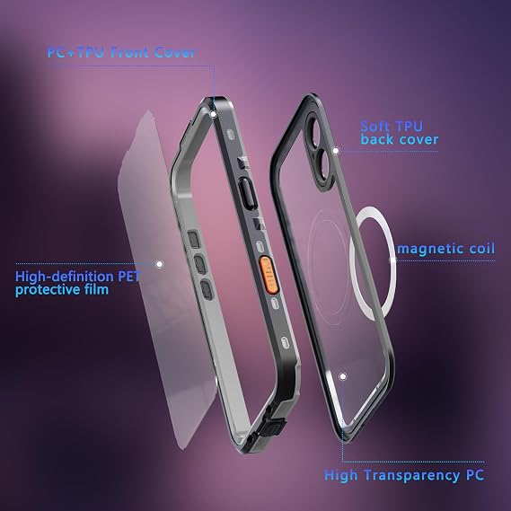 iPhone 17 Pro Max用防水ケース – IP68 水中シールド スクリーンプロテクター内蔵 耐衝撃 ミリタリーグレードのアーマー フルボディ 高耐久 保護 ブラック