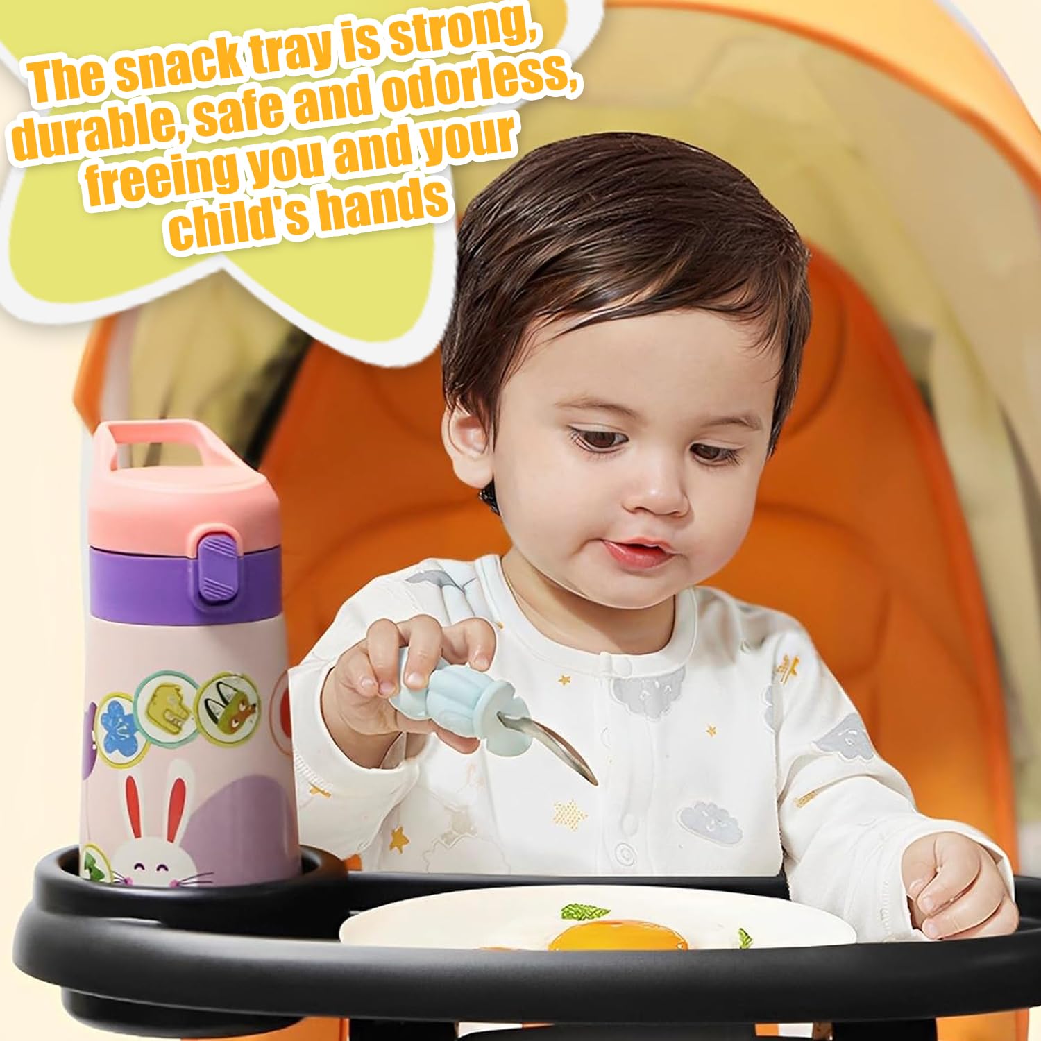 Vassoio per Passeggino Universale, Regolabile Vassoio Universale per Passeggino, Vassoio per Passeggino 3 in 1, Rimovibile Vassoio per Snack con Portabicchieri, per La Maggior Parte Dei Passeggini
