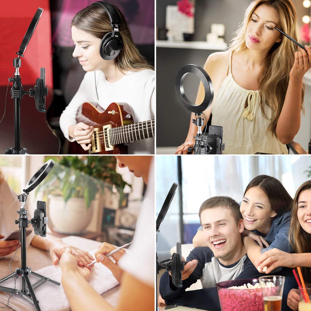 Wakects Kit d'éclairage annulaire LED de 6 Pouces avec trépied + Support de téléphone pour Youtube, kit d'éclairage Photo vidéo, Anneau Lumineux avec 3 Couleurs et 10 Niveaux de luminosité