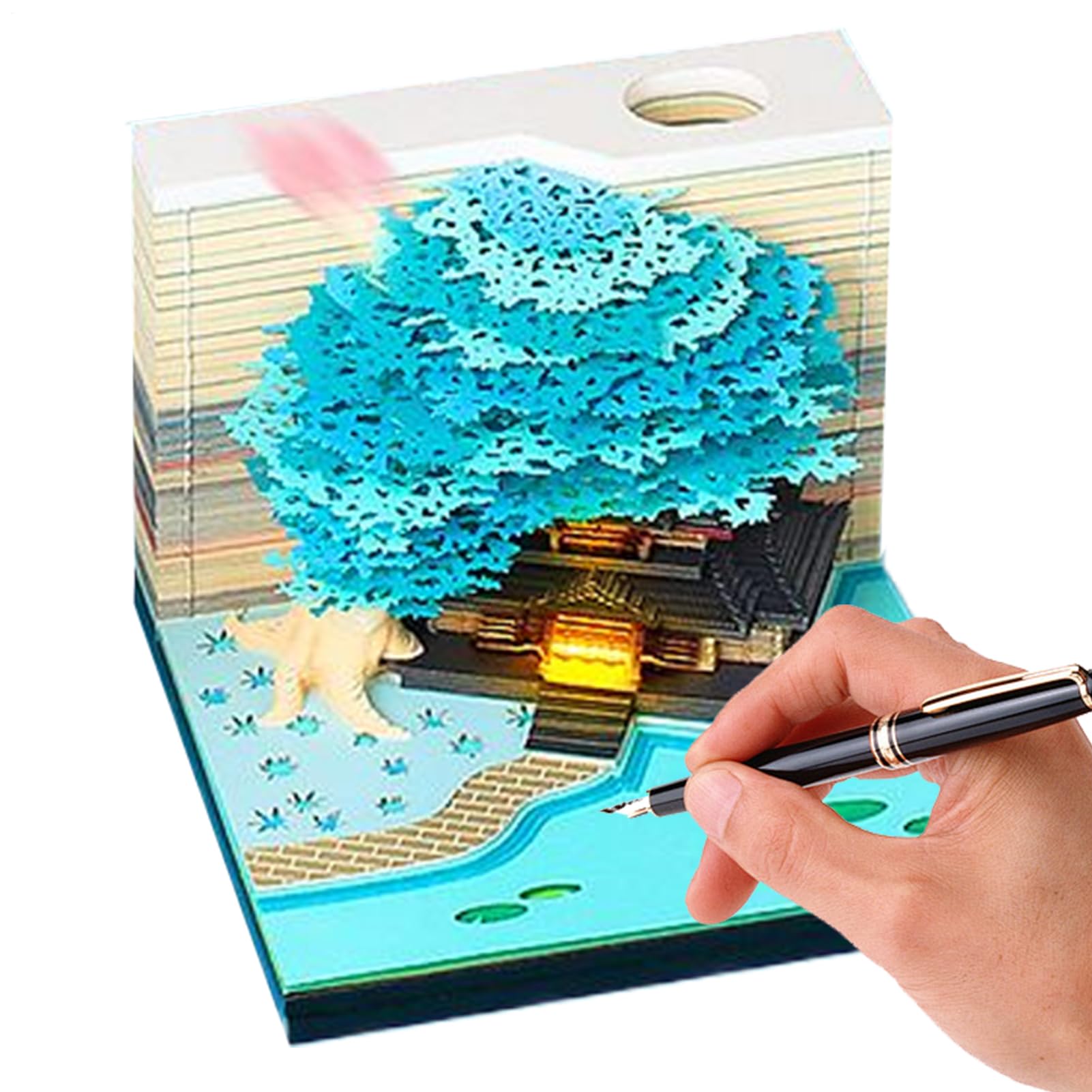Kalendarz 3D - drzewo kwiatowe, rzeźba papierowa, idealny do klasy, nauczyciela, biurko, wielofunkcyjny, artystyczny notatnik, elegancki praktyczny, gabinet, biuro, planowanie wakacji