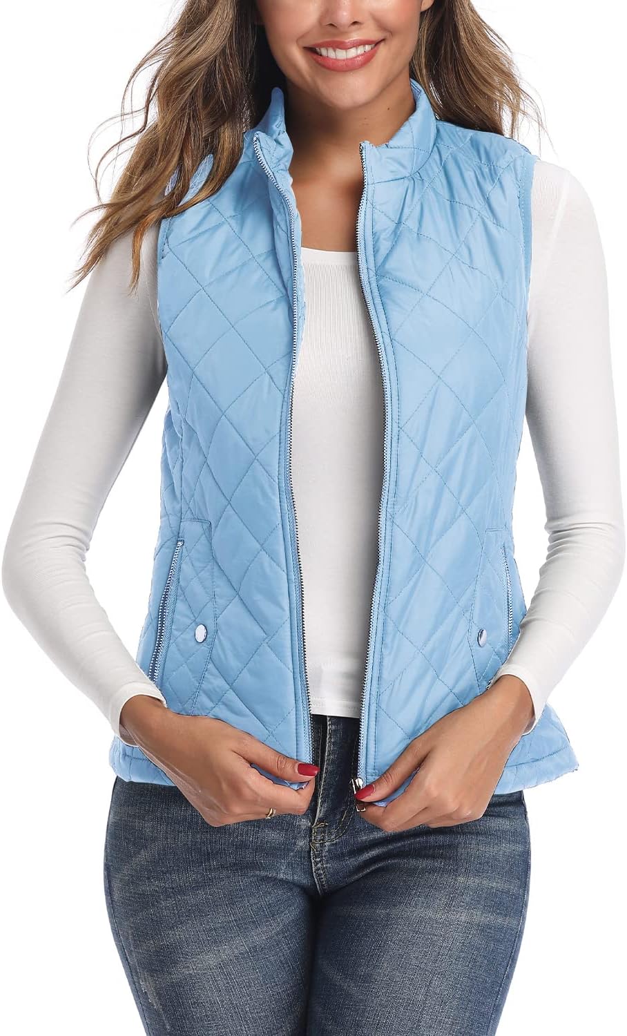 Women's Vest, Stand Collar Lightweight Zip Quilted Vest for Women