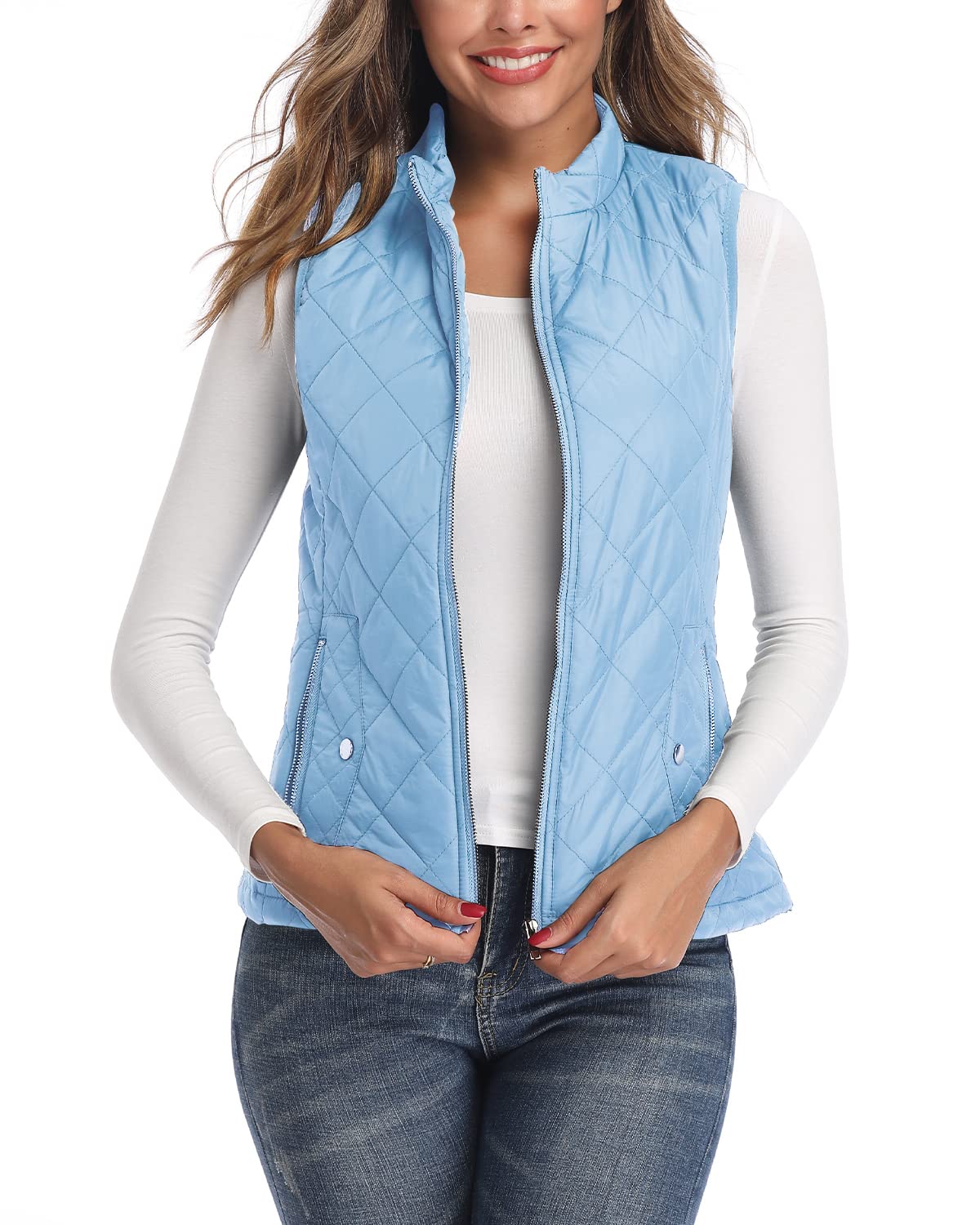 Women's Vest, Stand Collar Lightweight Zip Quilted Vest for Women