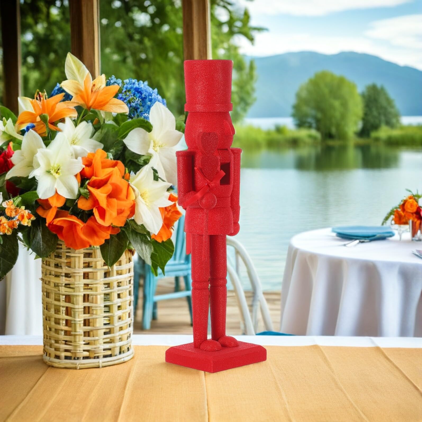 Toyvian Holz Nussknacker Figur 36cm mit Glitzerdetails Bruchsicher Festliche Valentinstag und Weihnachtsdekoration Nussknacker Sammlerstück für Tisch und Wohnraum