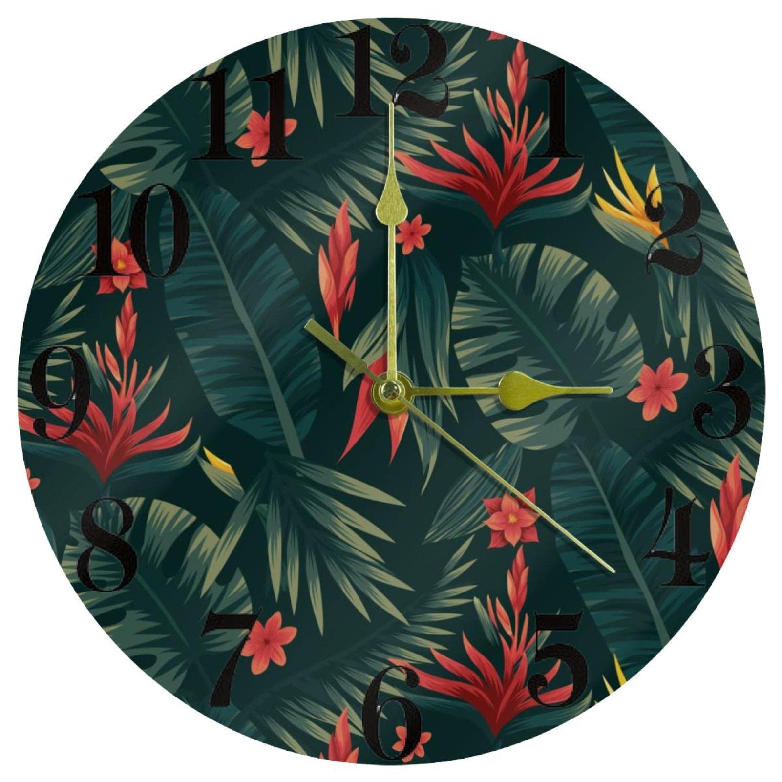 Horloge murale ronde à quartz 25 cm silencieuse sans tic-tac fleurs rouges